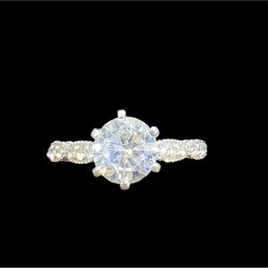 Elegant 925 Round Cut Moissanite Silver Ring, Size 8